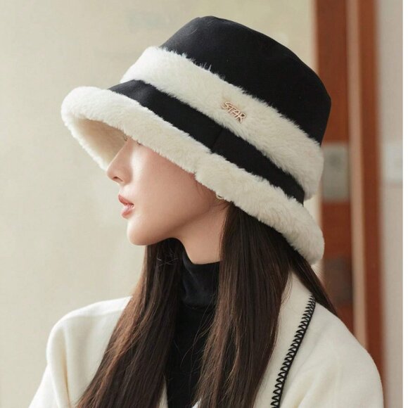 Fuzzy Faux Fur Bucket Hat Black - Picture 2 of 5